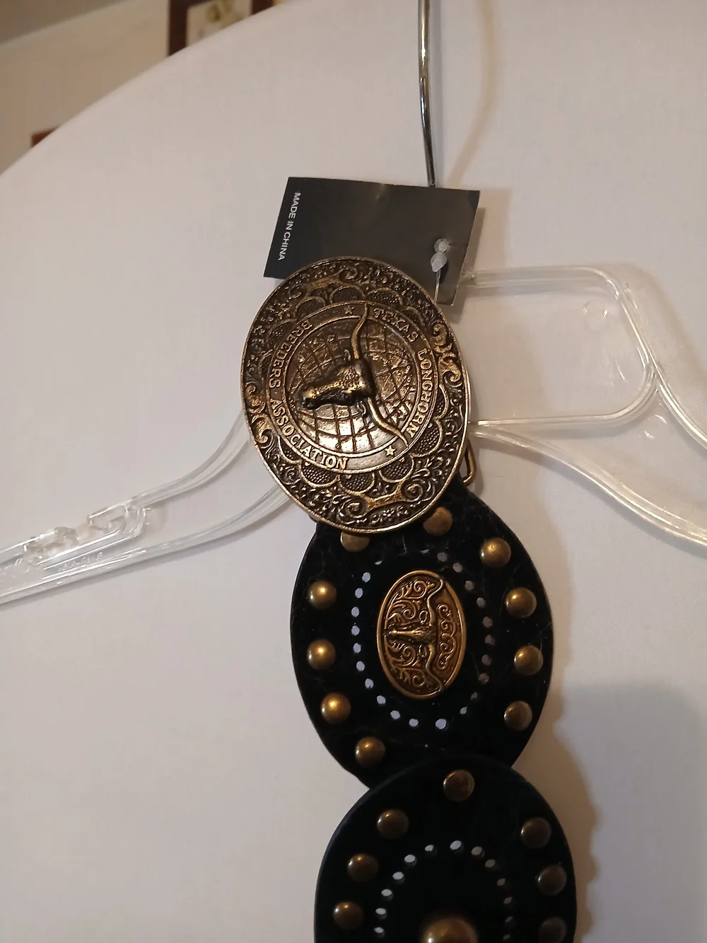 Black Western Concho Belt with Brass Accents